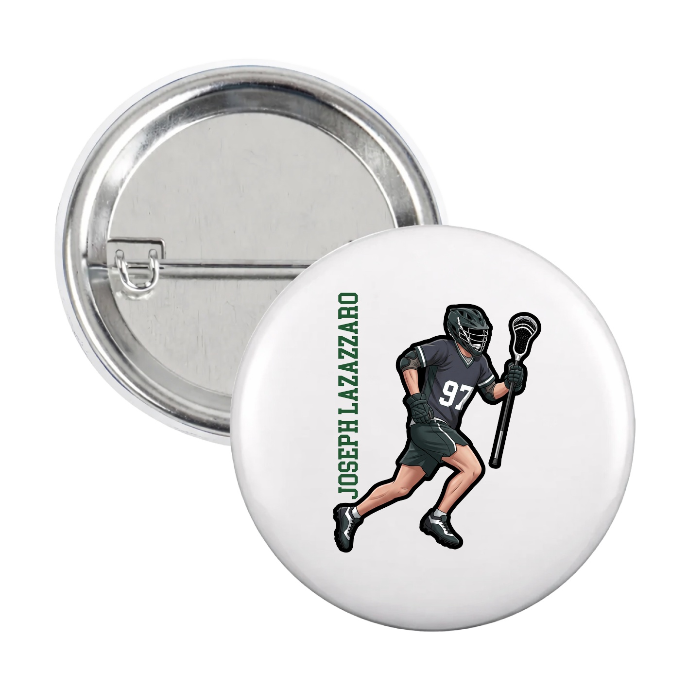 Game Day Button — Name Vertical in White