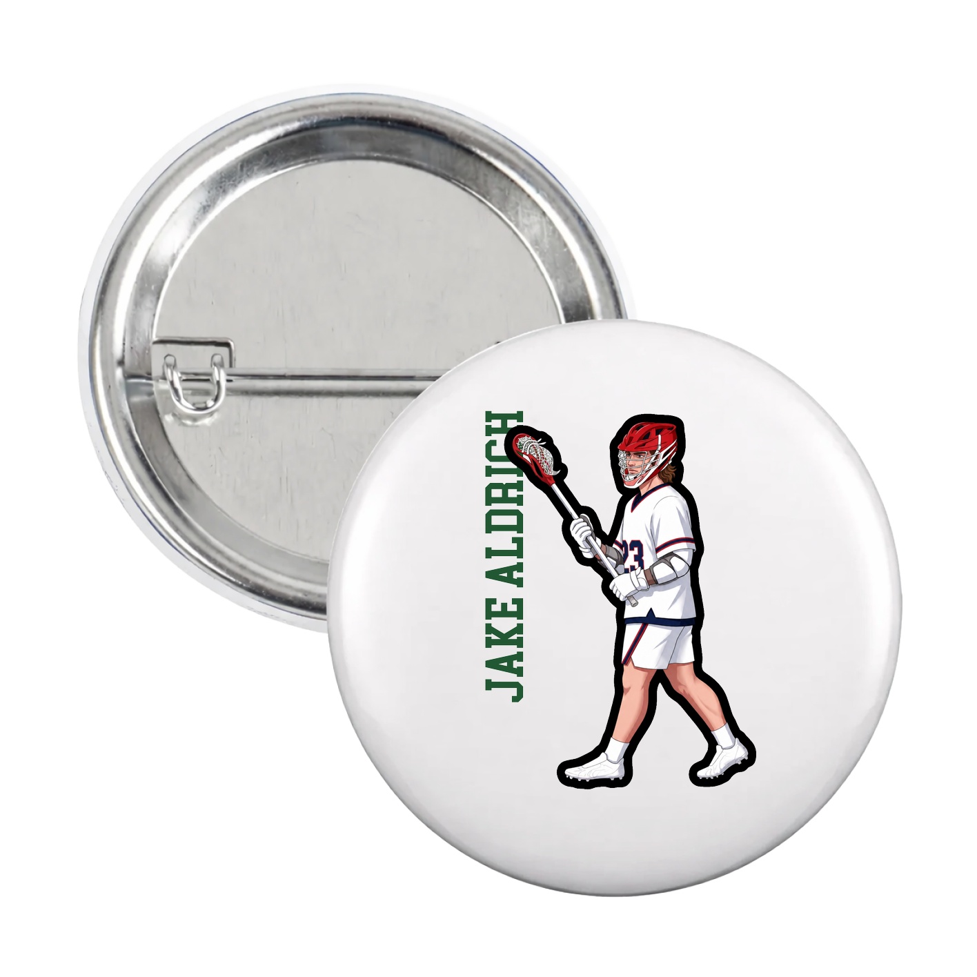 Game Day Button — Name Vertical in White