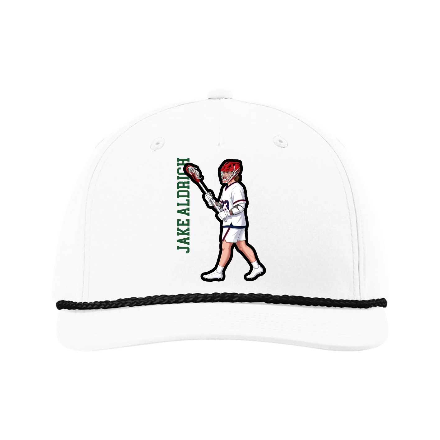 Five-Panel Classic Rope Cap — Name Vertical in White