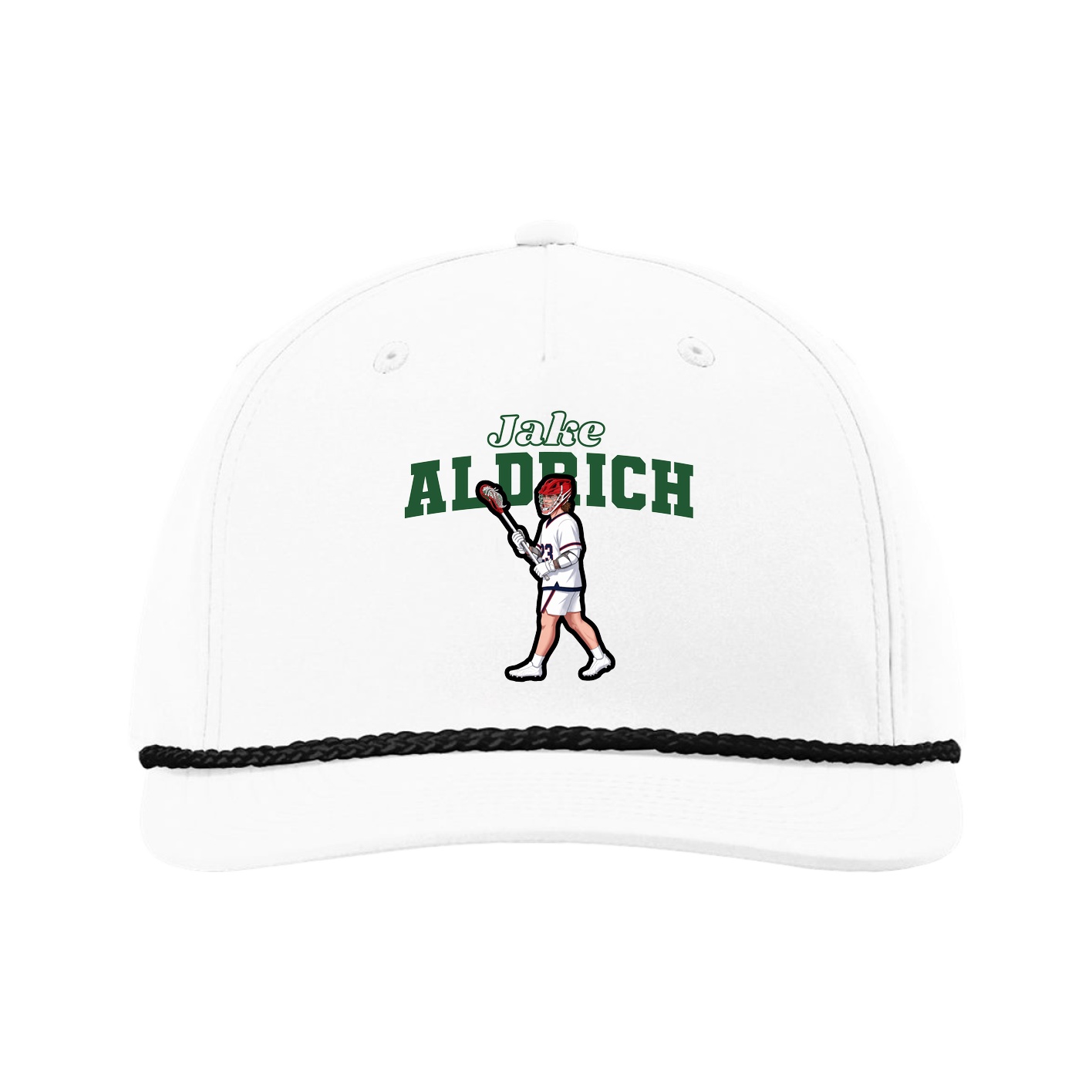 Five-Panel Classic Rope Cap — Name Arch in White