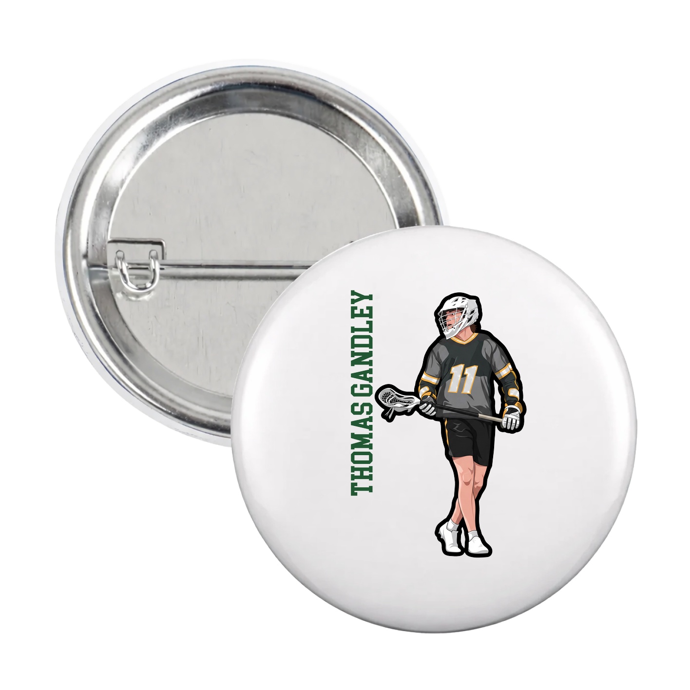 Game Day Button — Name Vertical in White