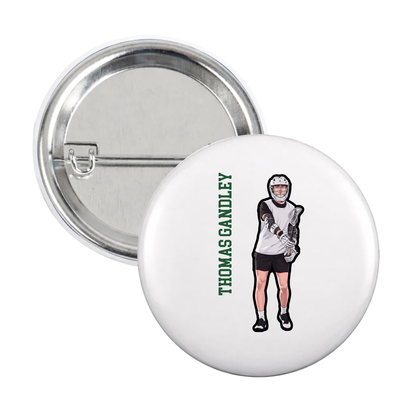 Game Day Button — Name Vertical in White