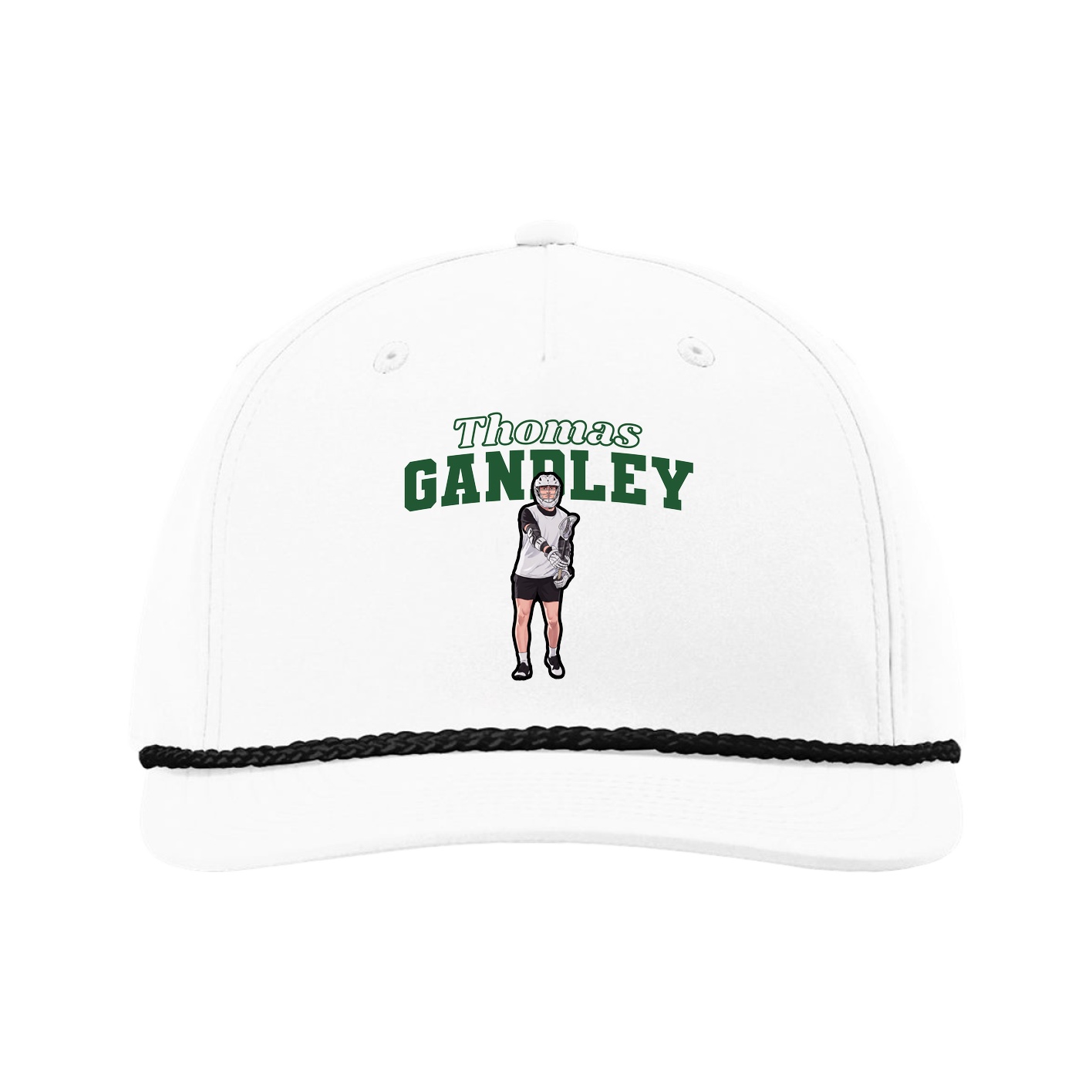 Five-Panel Classic Rope Cap — Name Arch in White