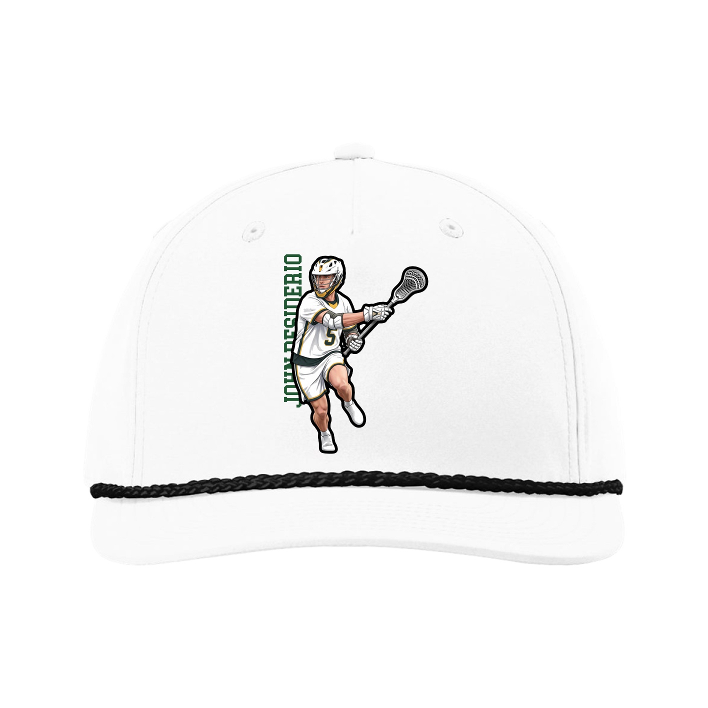 Five-Panel Classic Rope Cap — Name Vertical in White