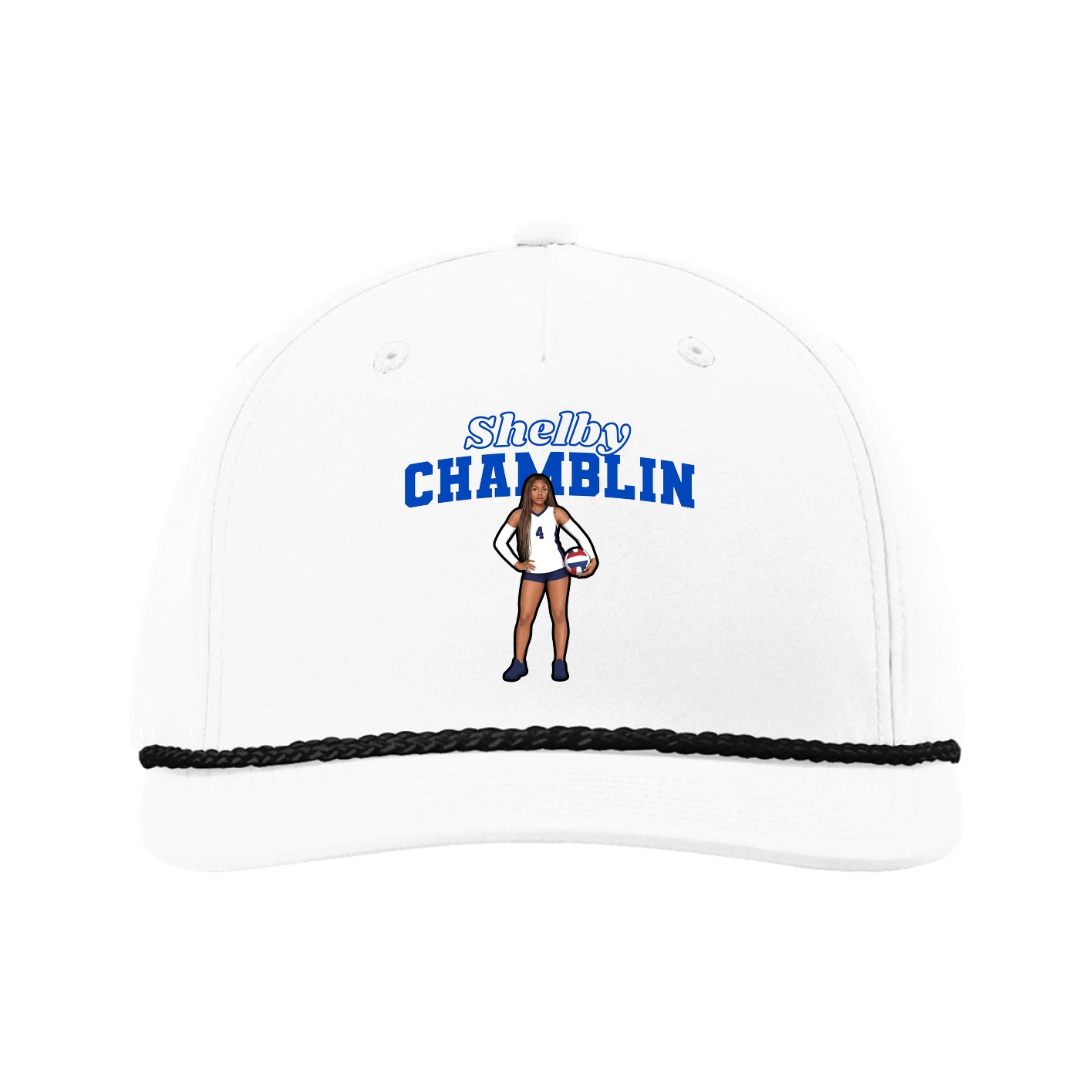 Five-Panel Classic Rope Cap — Name Arch in White