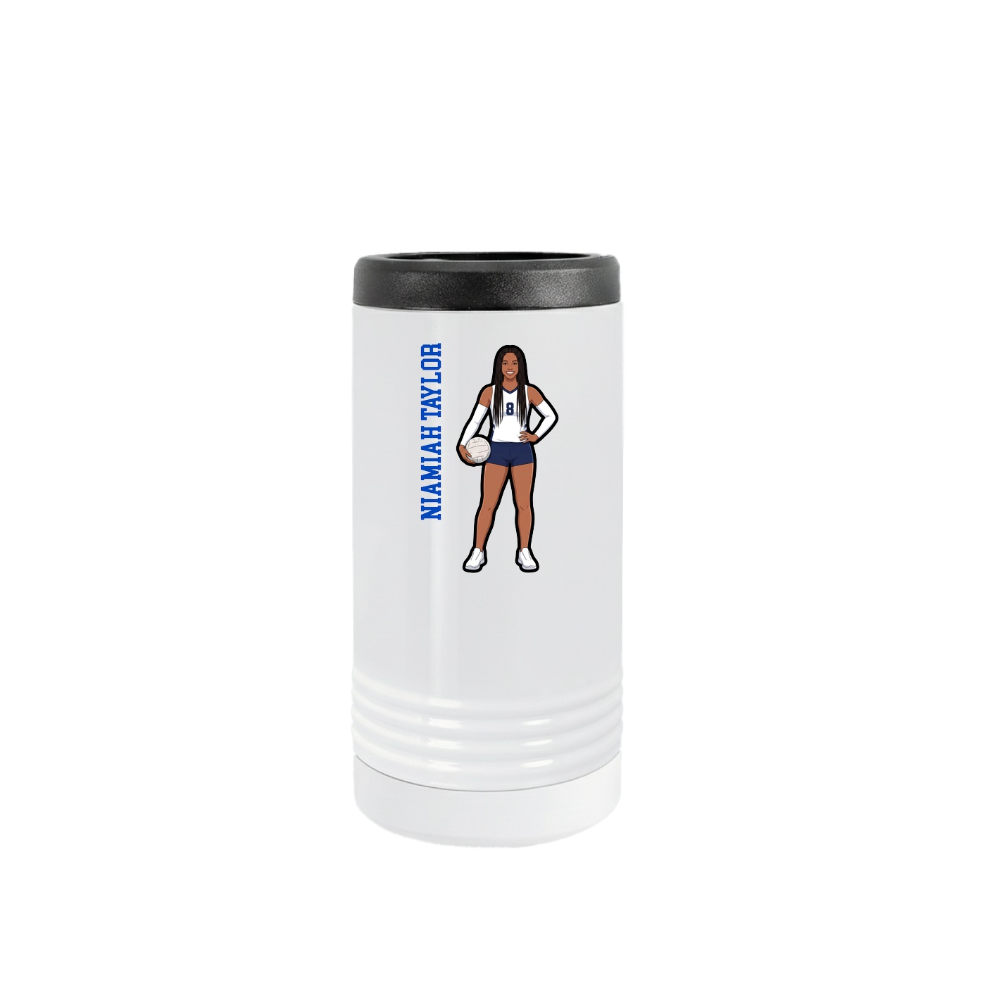 Slim Beverage Holder — Name Vertical in White