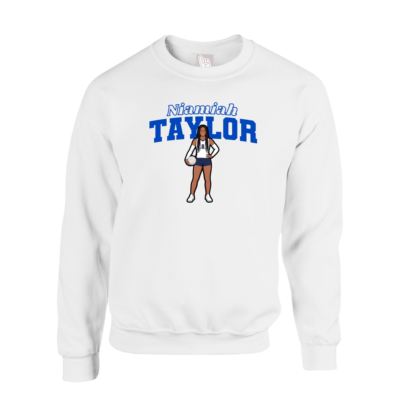 Fleece Crew — Name Arch in White