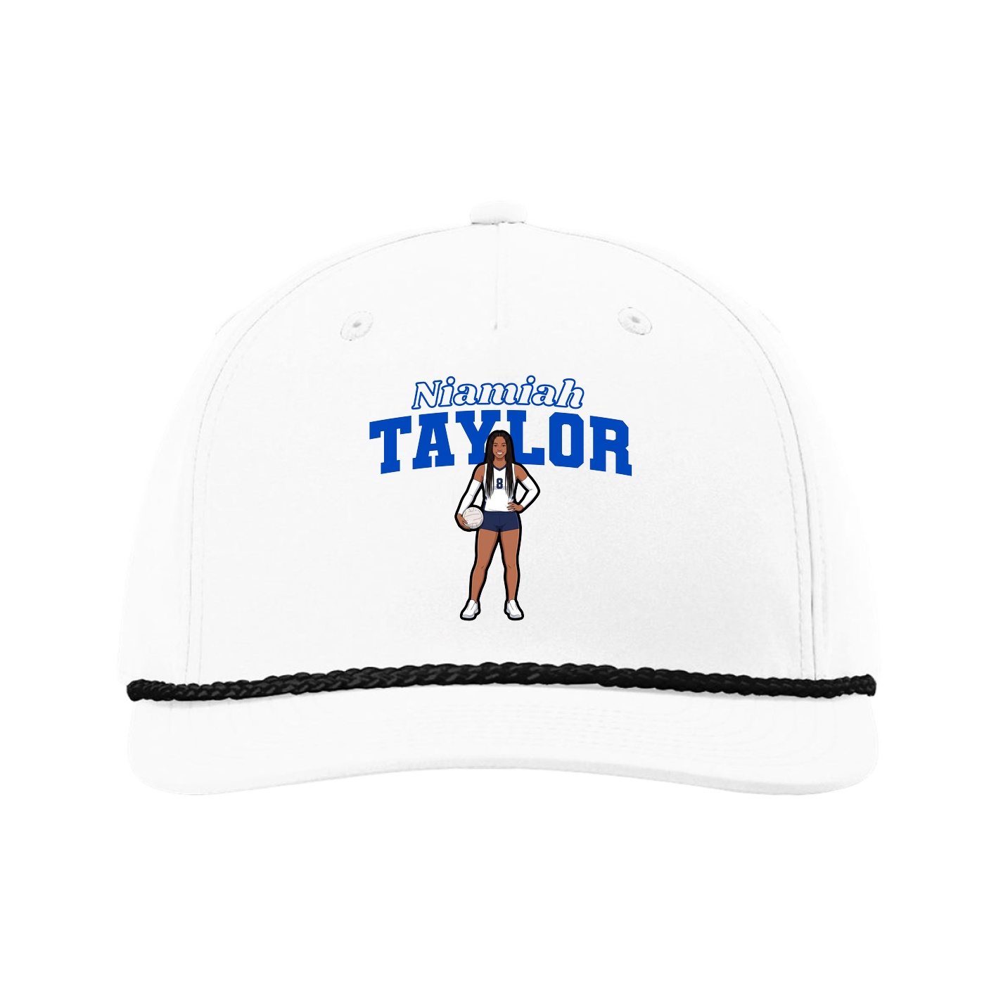 Five-Panel Classic Rope Cap — Name Arch in White