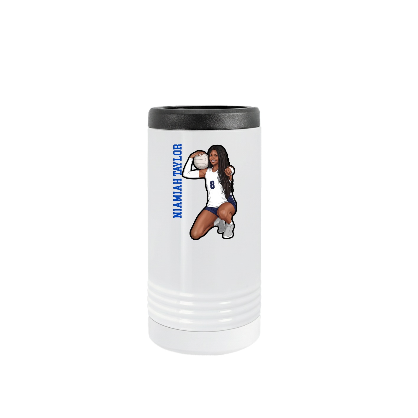 Slim Beverage Holder — Name Vertical in White
