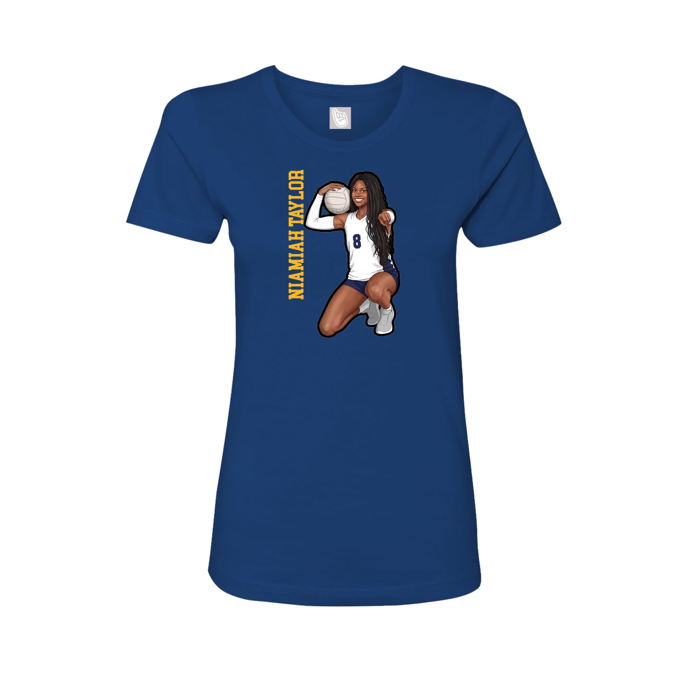 Fitted Women's Tee — Name Vertical in Royal