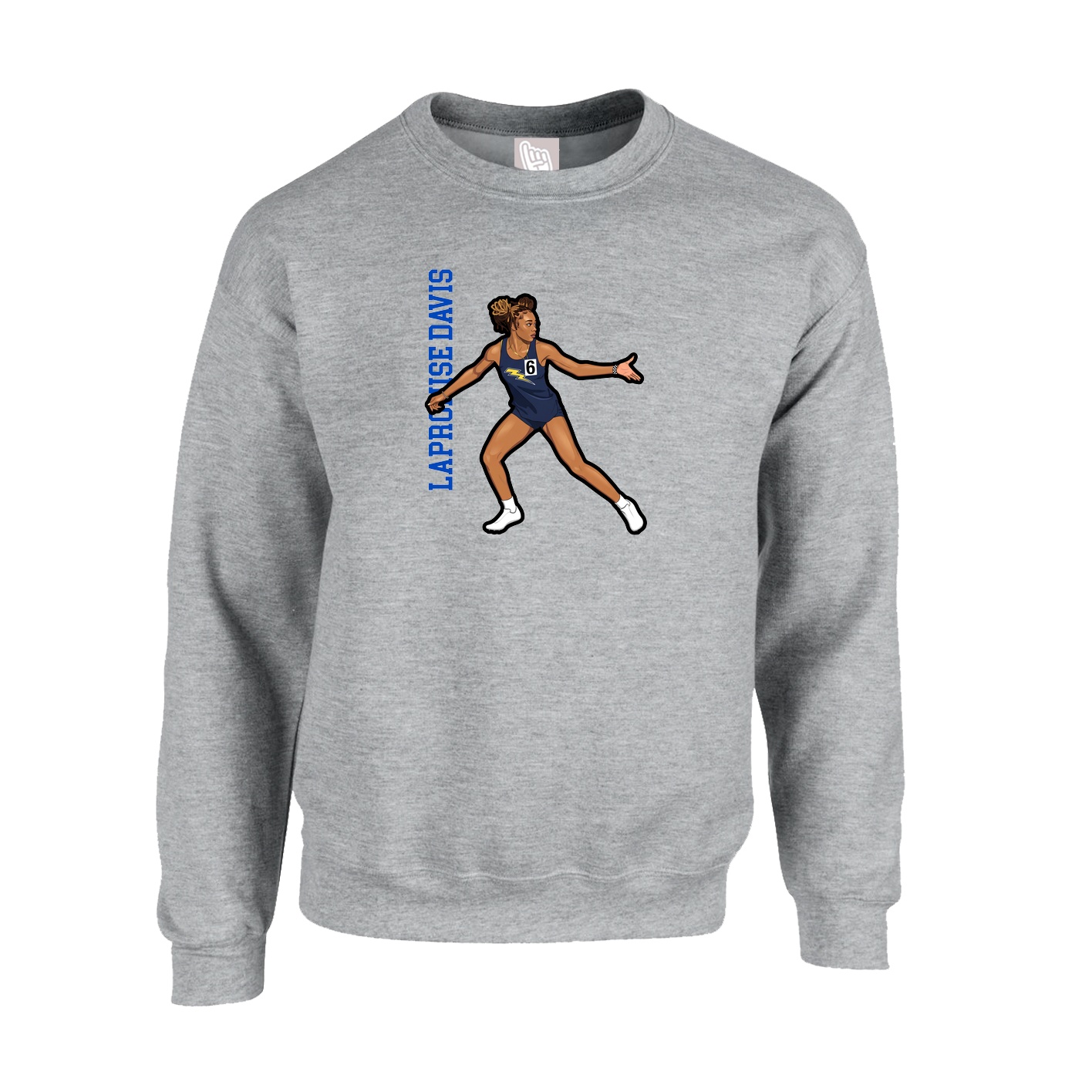Fleece Crew — Name Vertical in Grey
