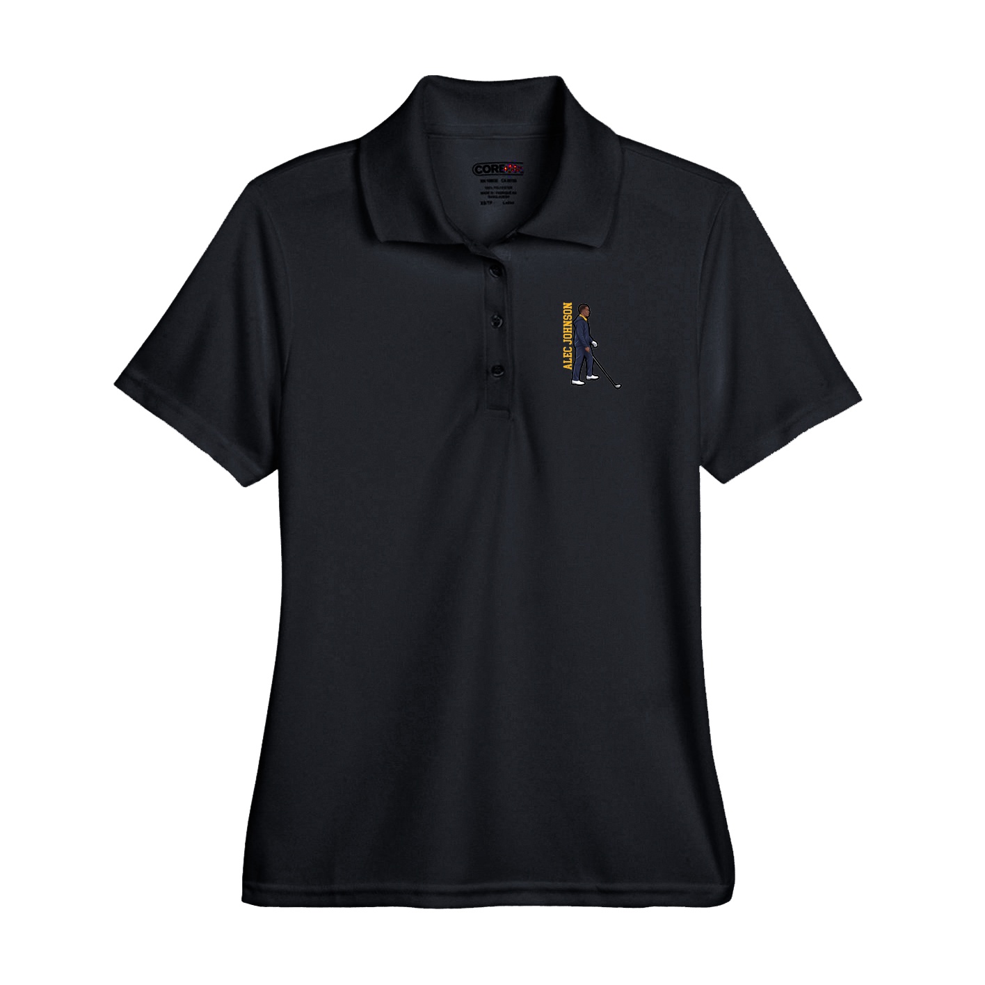 Performance Polo — Name Vertical in Black