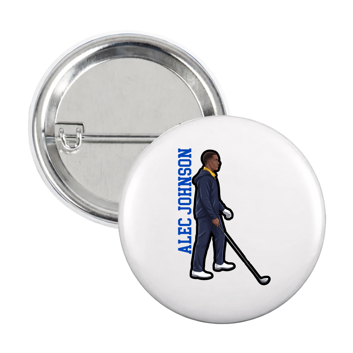 Game Day Button — Name Vertical in White