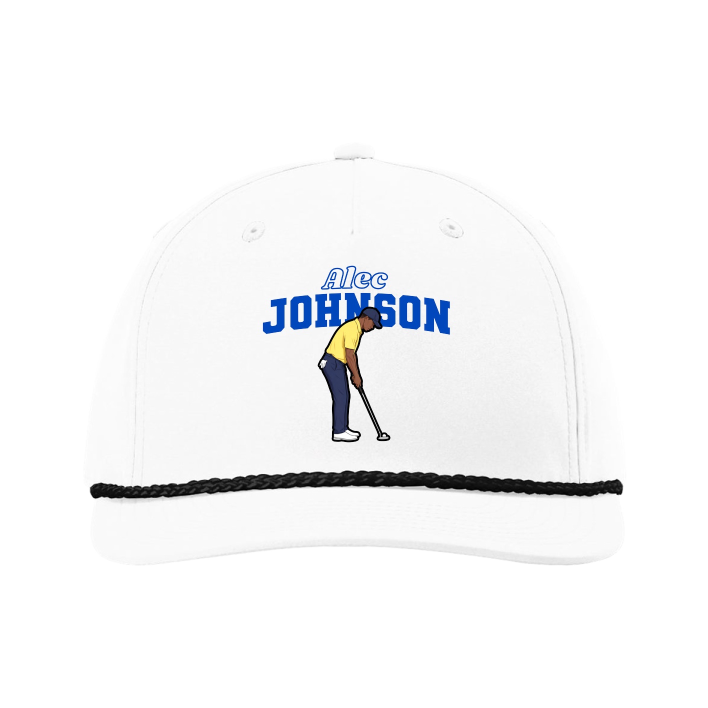 Five-Panel Classic Rope Cap — Name Arch in White
