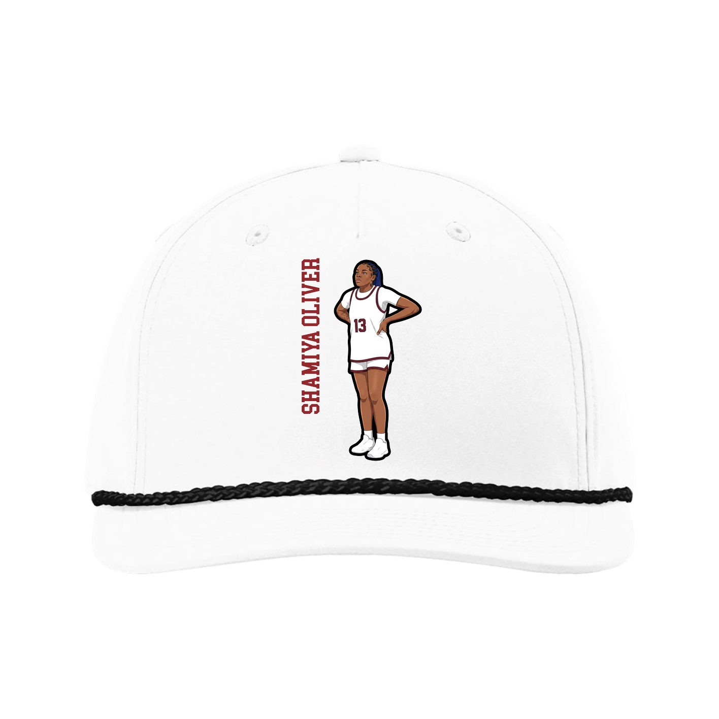 Five-Panel Classic Rope Cap — Name Vertical in White