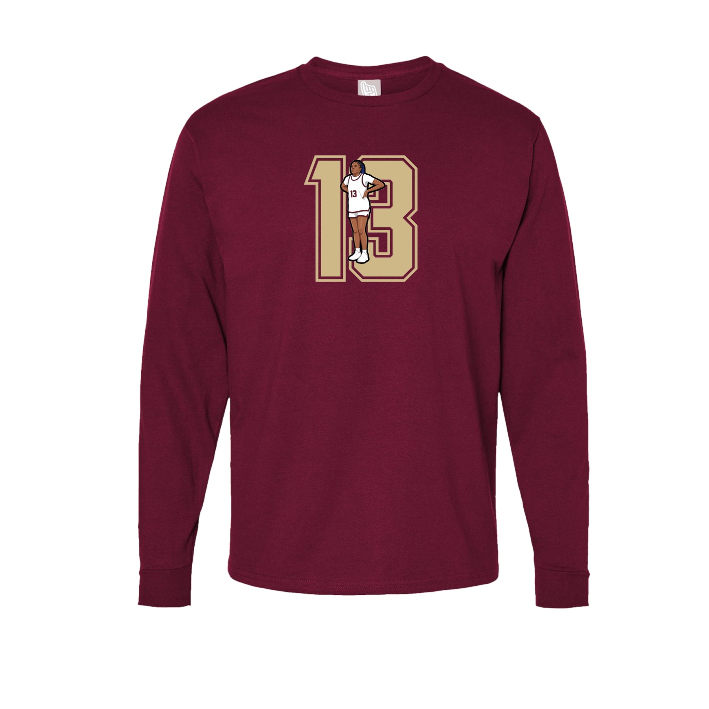 Long Sleeve Tee — Number in Cardinal