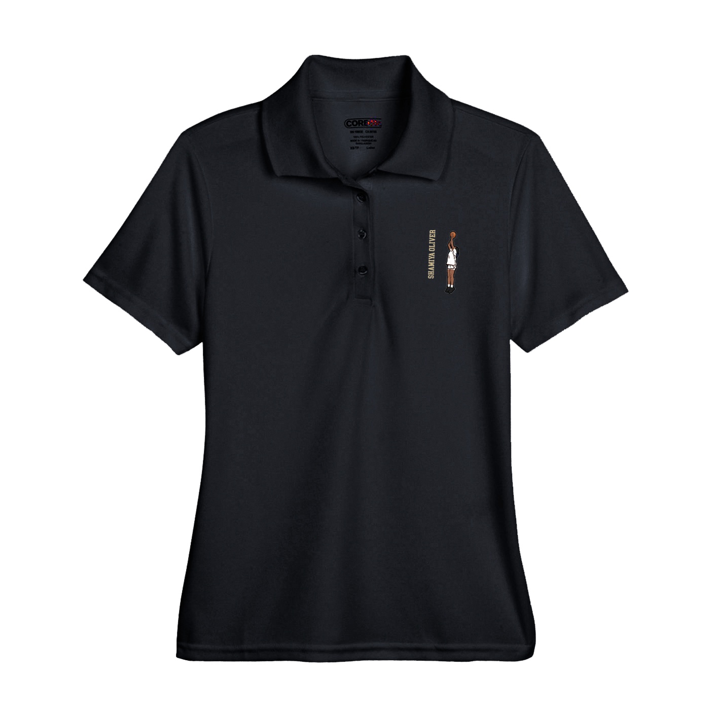 Womens Performance Polo — Name Vertical in Black