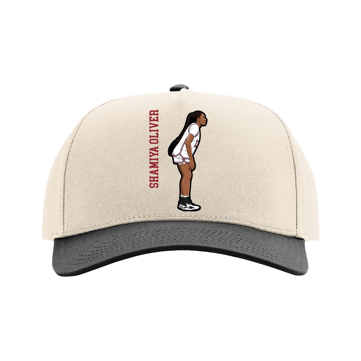 Full Fabric Five-Panel Champ Cap — Name Vertical in Cream/Black