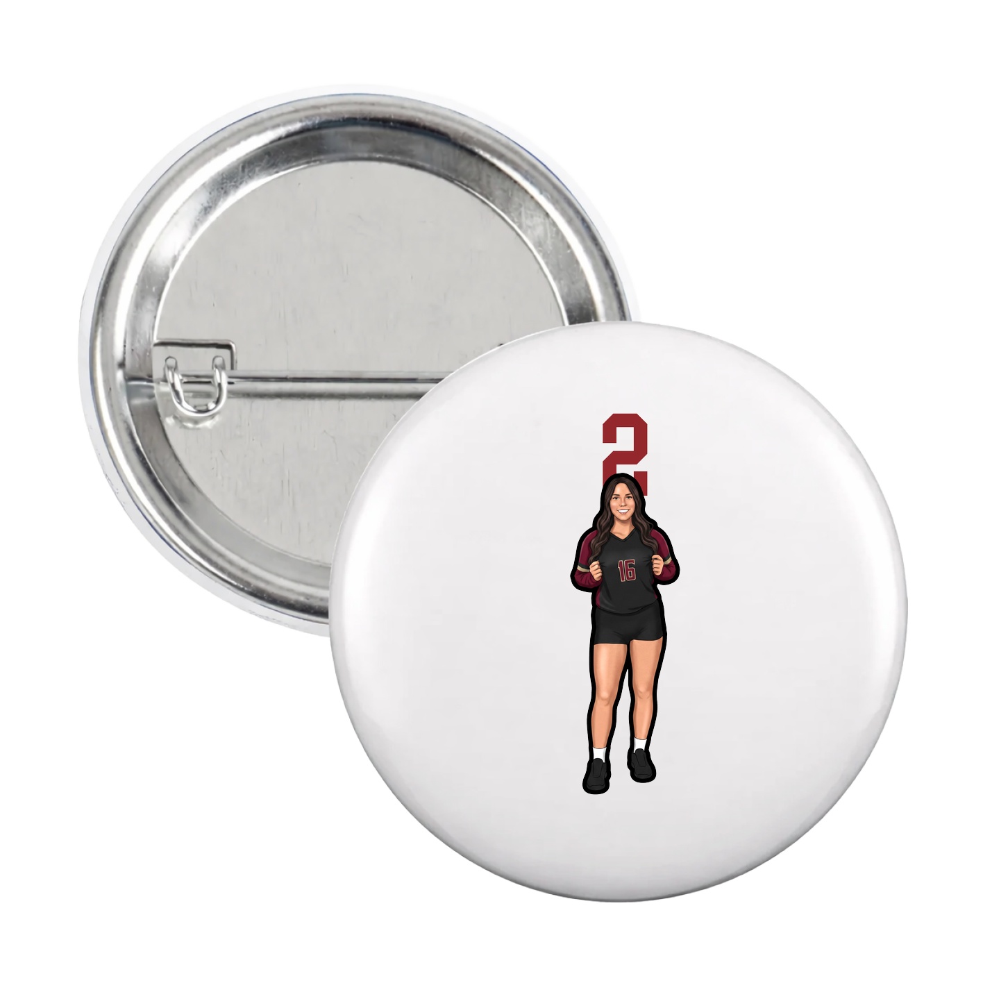 Game Day Button — Number Top in White