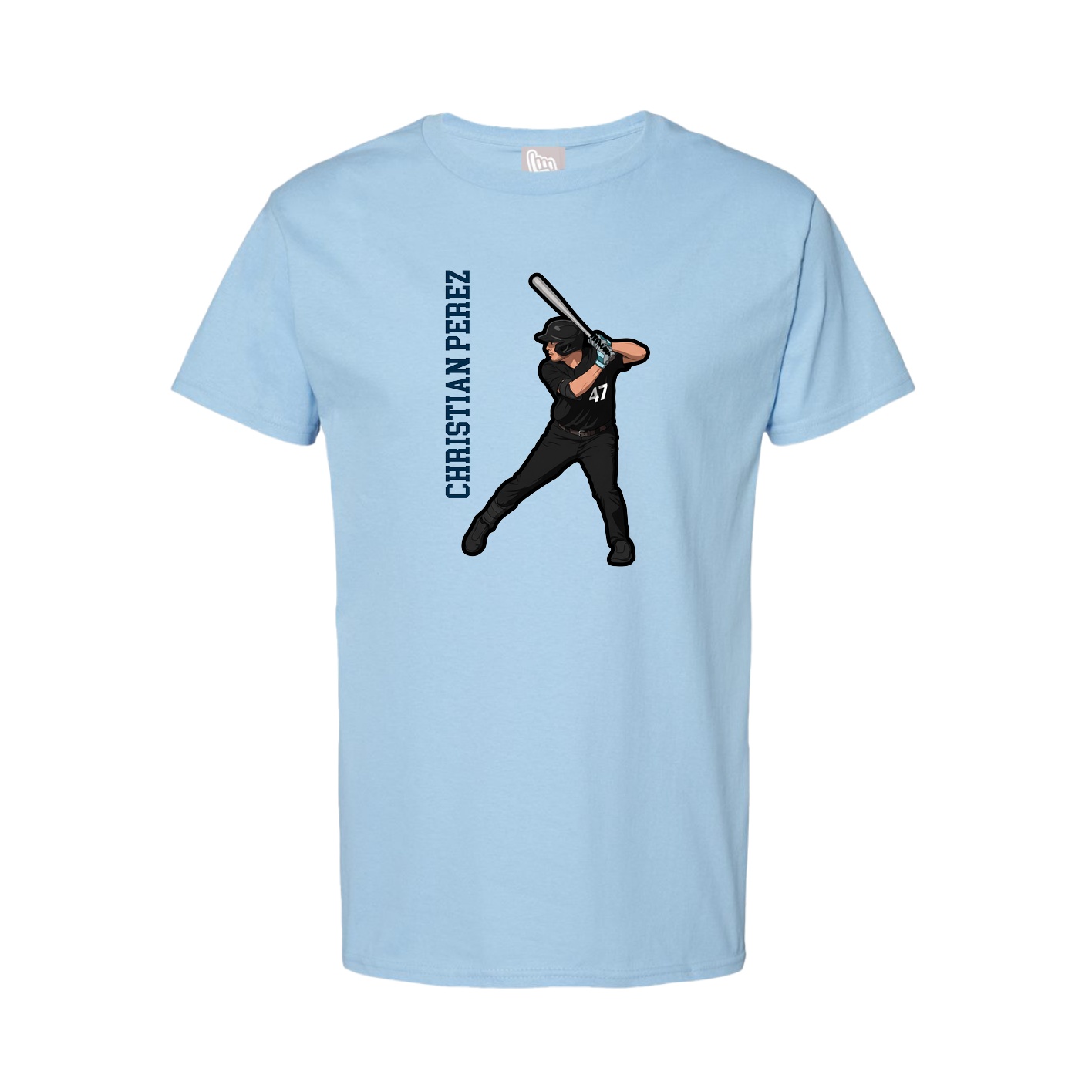 Youth Tee — Name Vertical in Light Blue