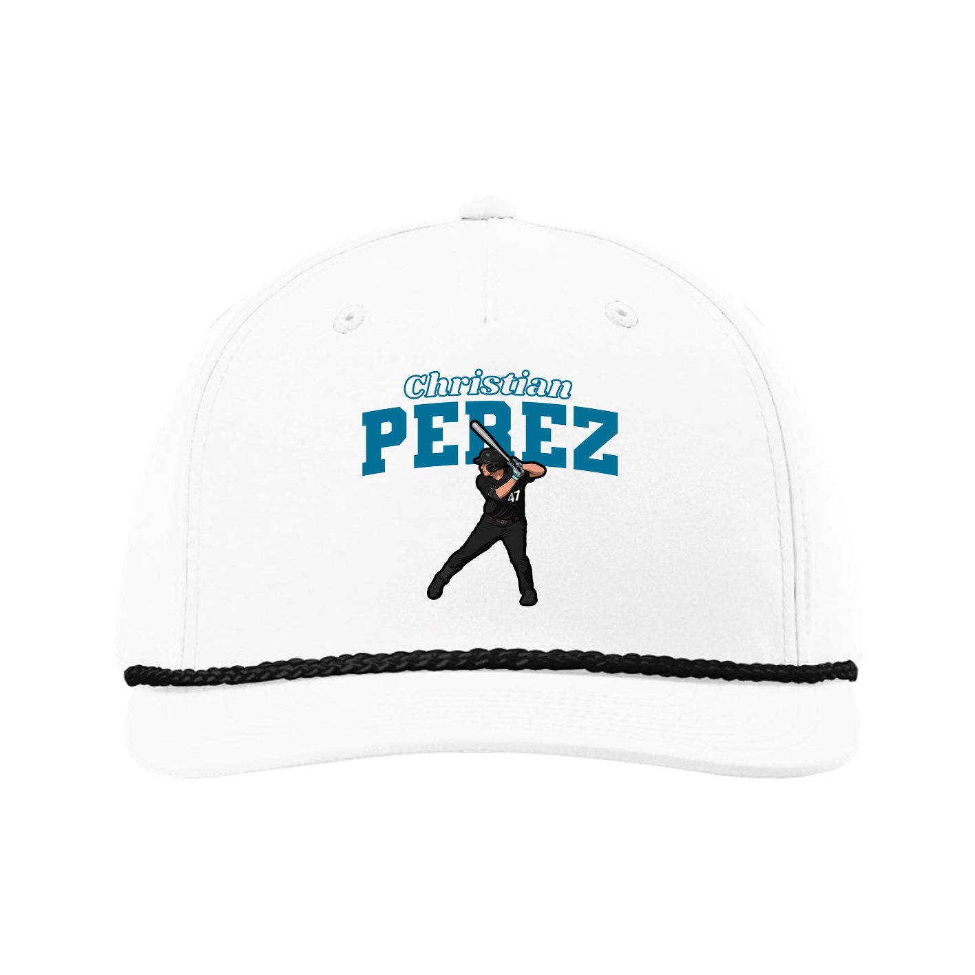 Five-Panel Classic Rope Cap — Name Arch in White