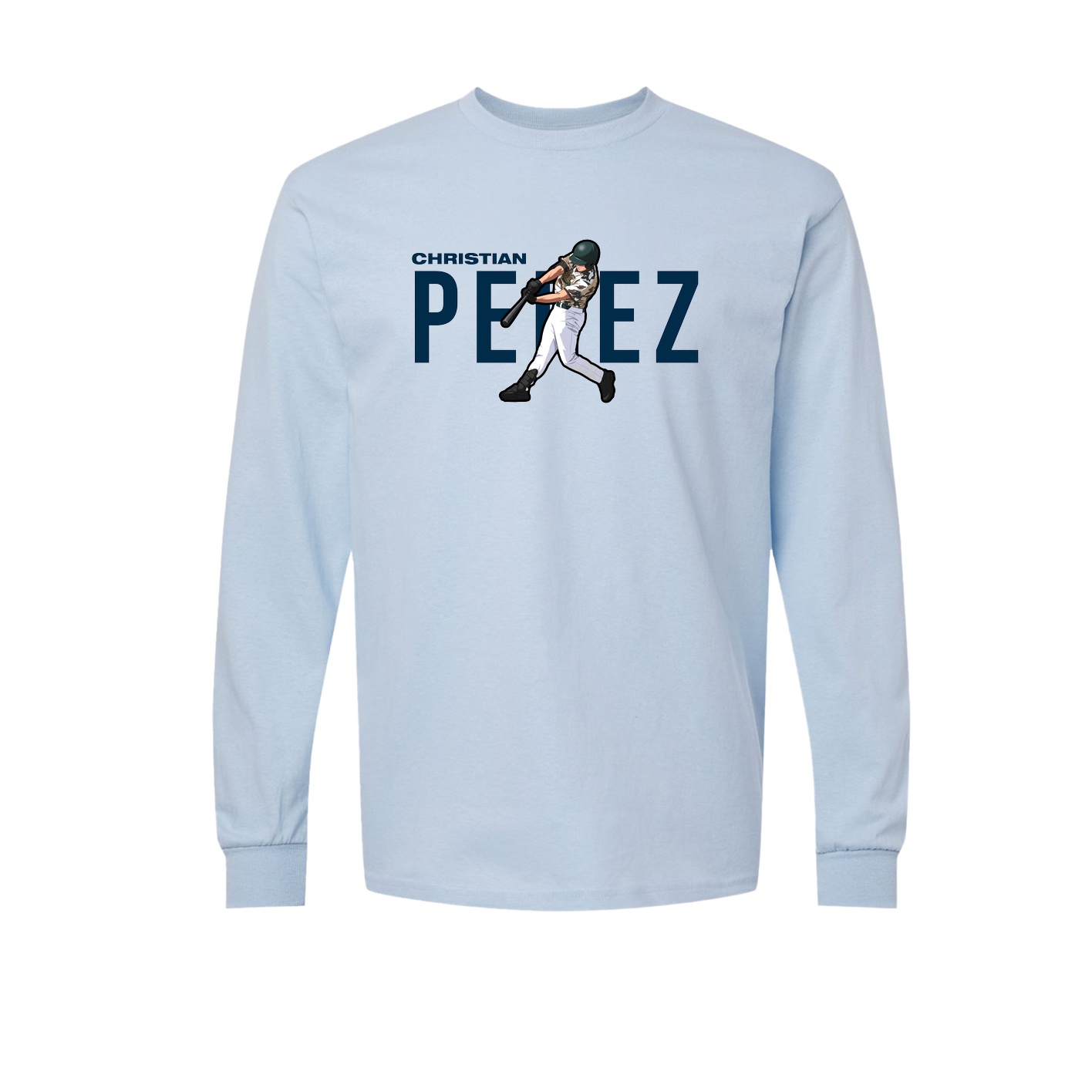 Long Sleeve Tee — Player Name in Light Blue