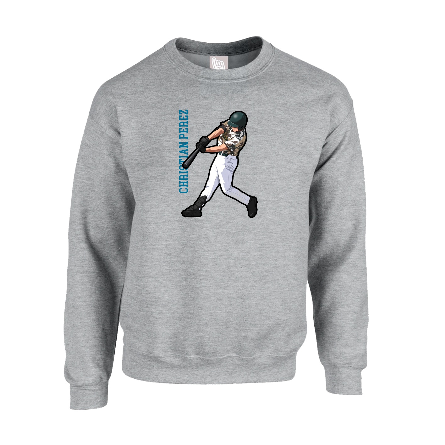 Fleece Crew — Name Vertical in Grey