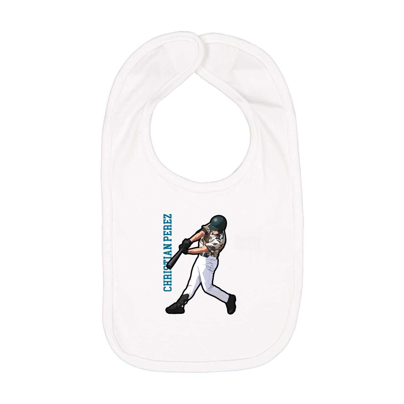 Infant Bib — Name Vertical in White