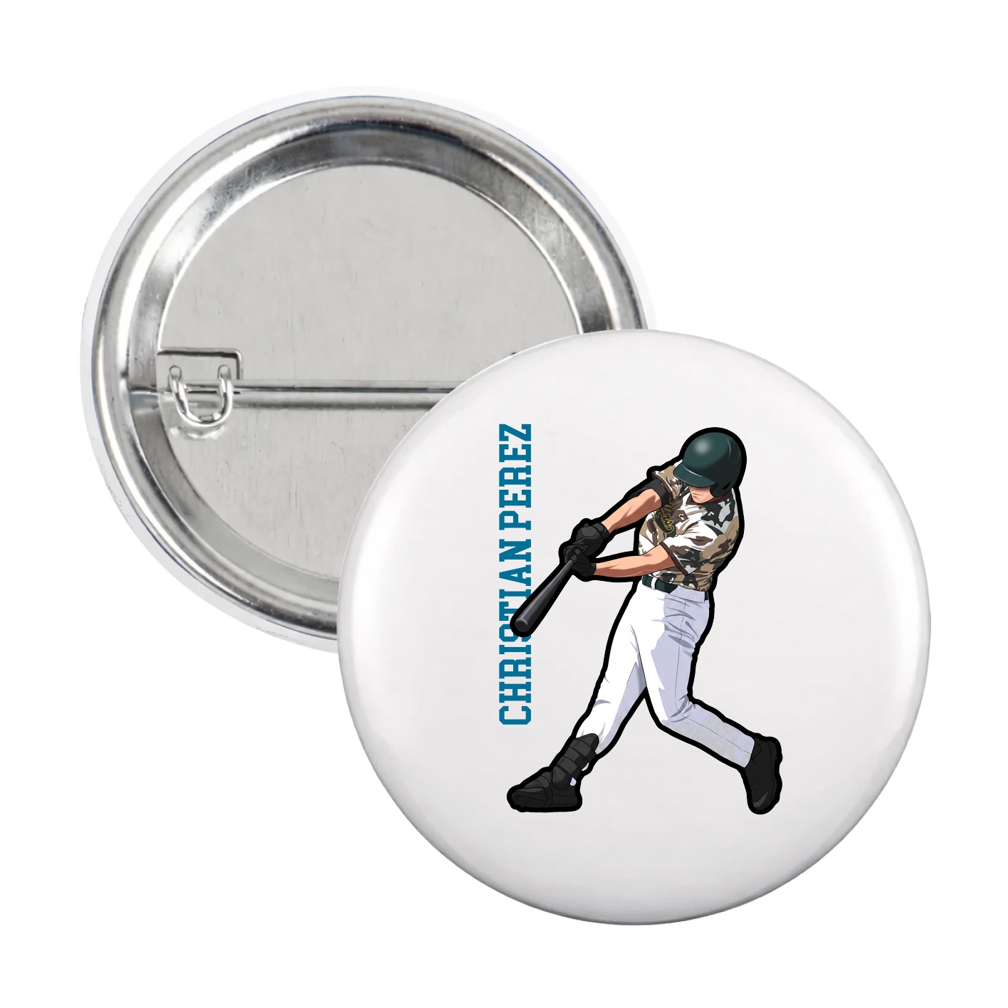 Game Day Button — Name Vertical in White
