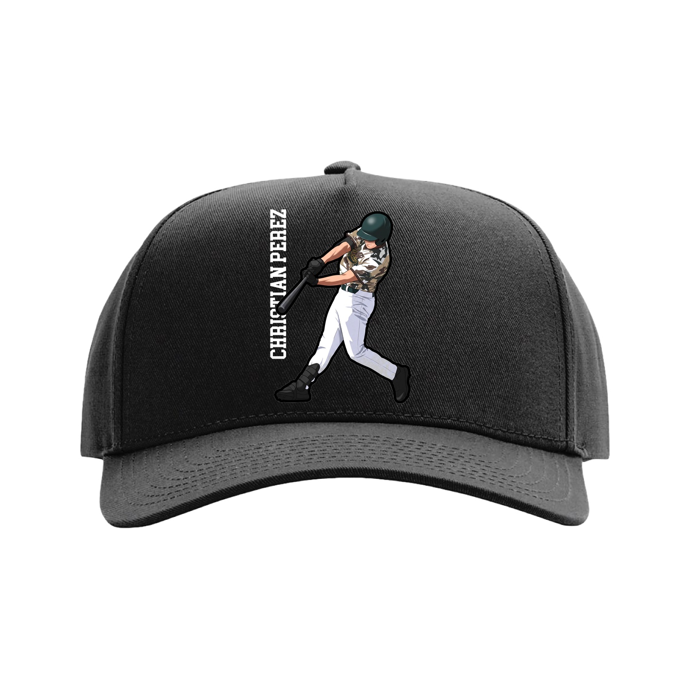 Full Fabric Five-Panel Champ Cap — Name Vertical in Black