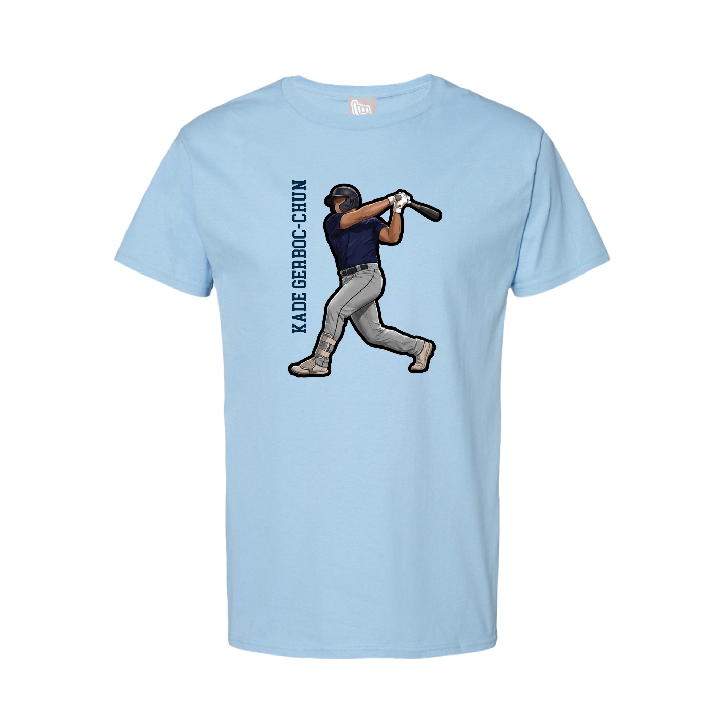 Youth Tee — Name Vertical in Light Blue