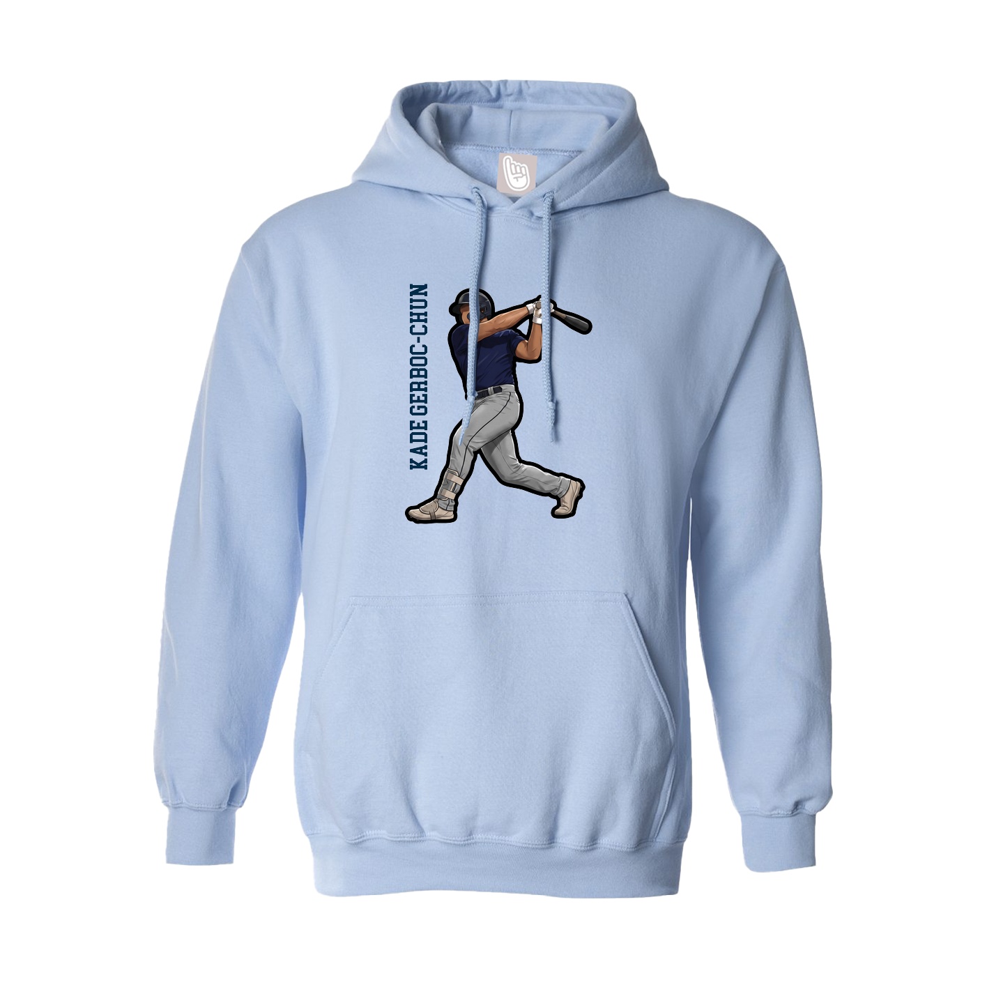 Hoodie — Name Vertical in Light Blue