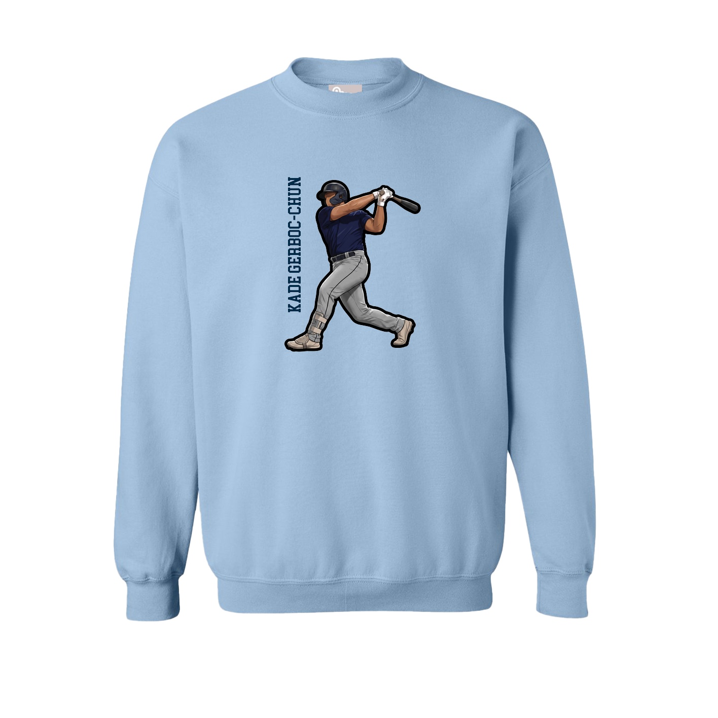 Fleece Crew — Name Vertical in Light Blue