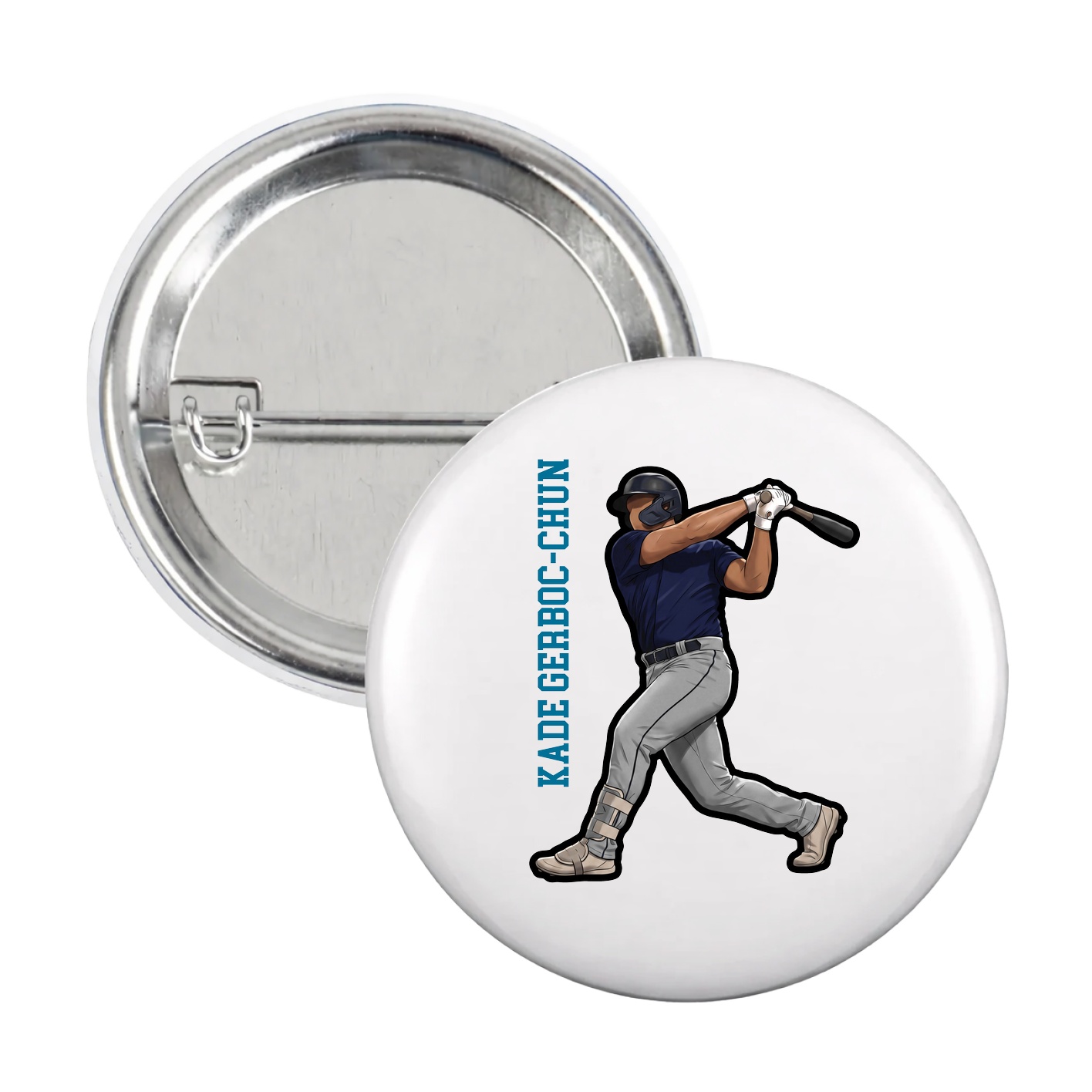 Game Day Button — Name Vertical in White
