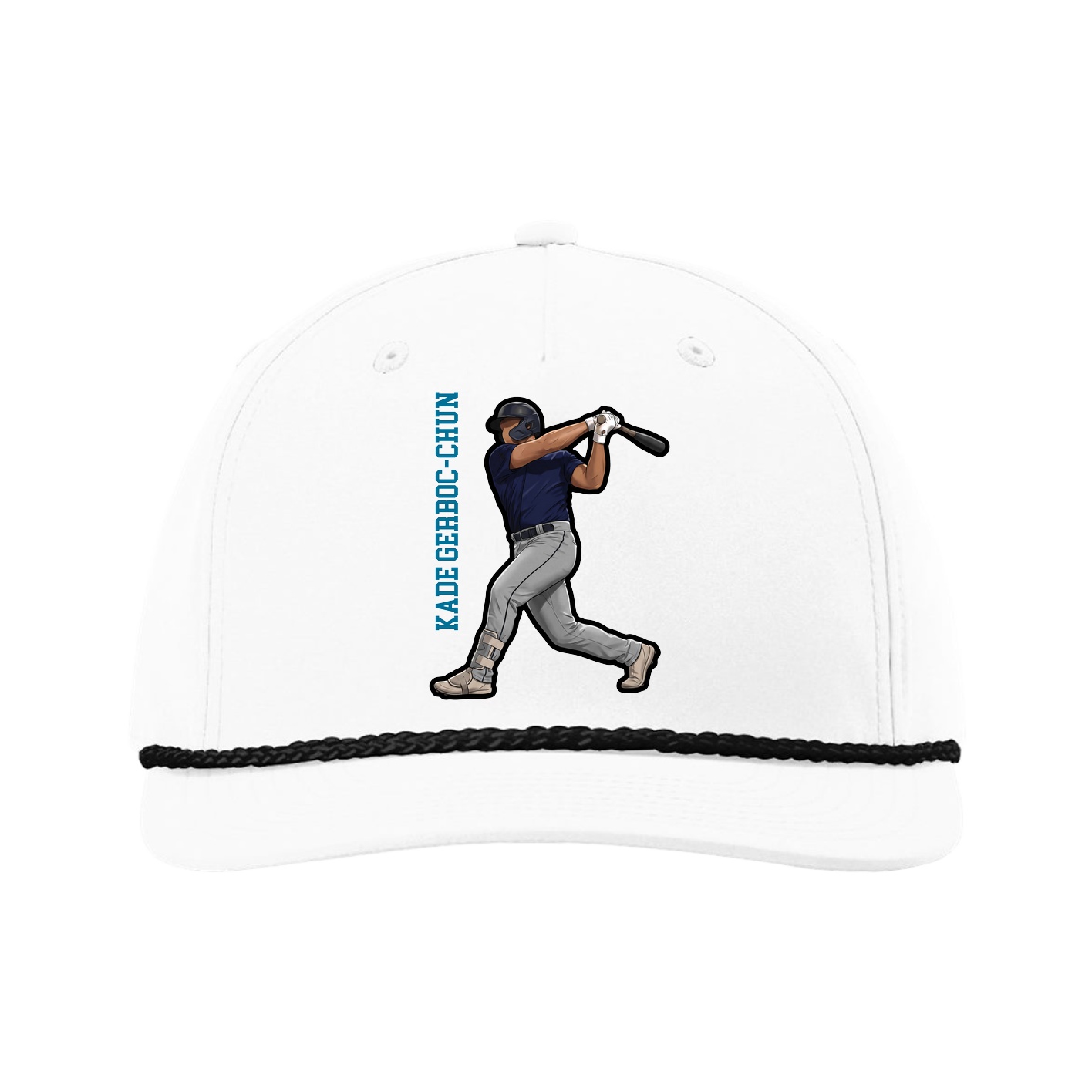 Five-Panel Classic Rope Cap — Name Vertical in White