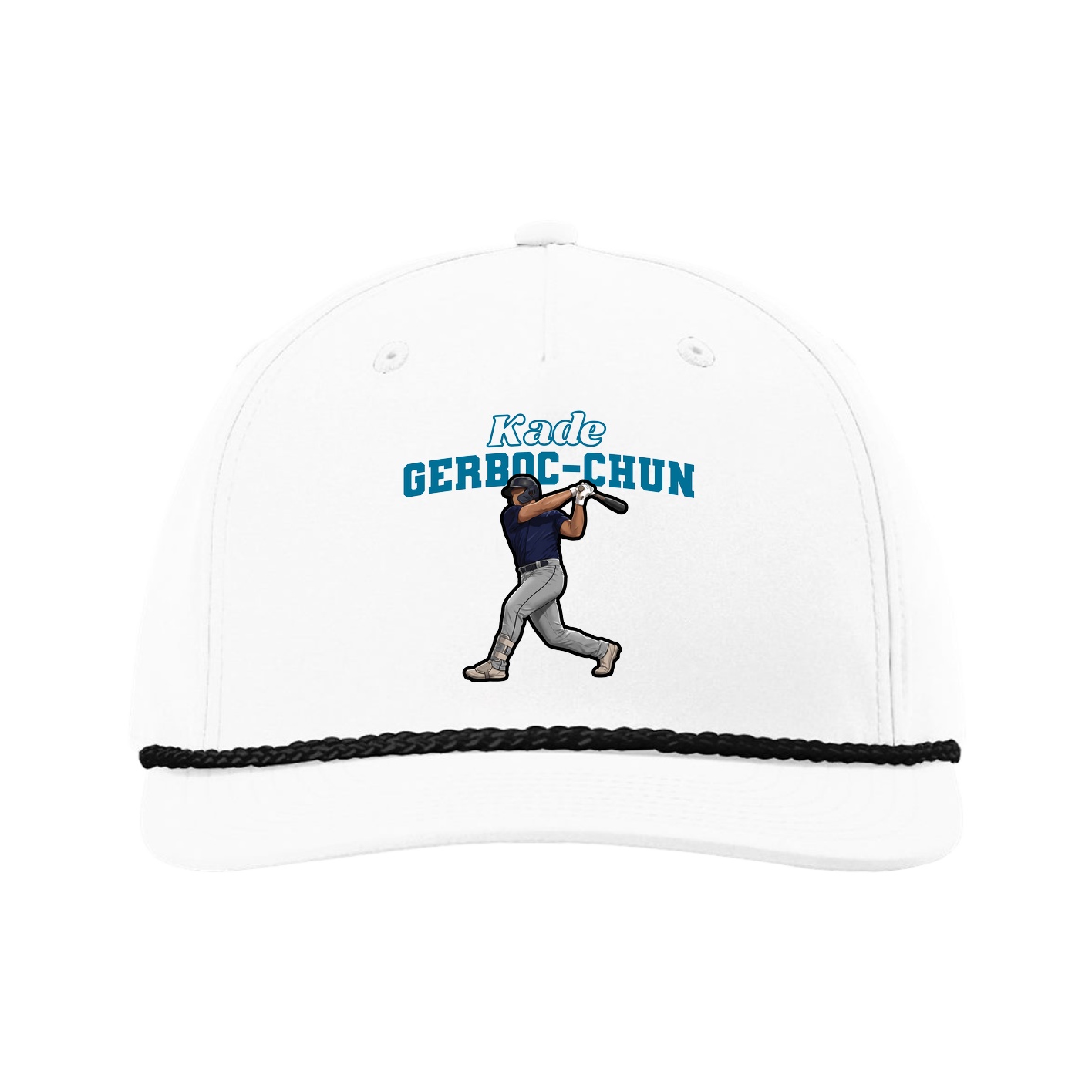 Five-Panel Classic Rope Cap — Name Arch in White