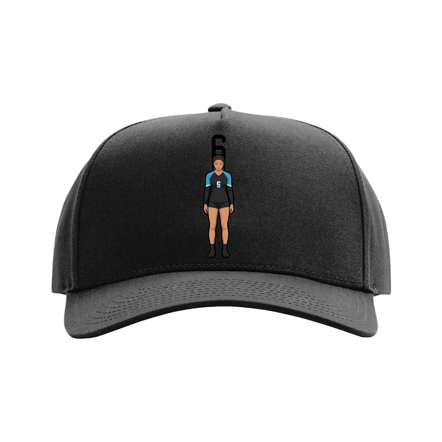 Full Fabric Five-Panel Champ Cap — Number Top in Black