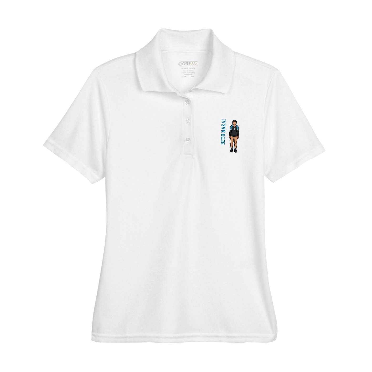 Womens Performance Polo — Name Vertical in White