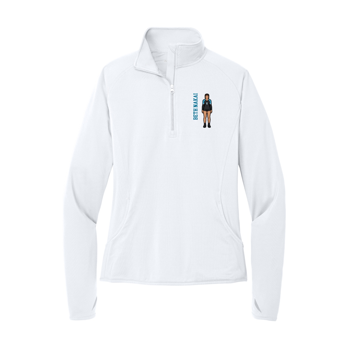 Women's Q-Zip Pullover — Name Vertical in White