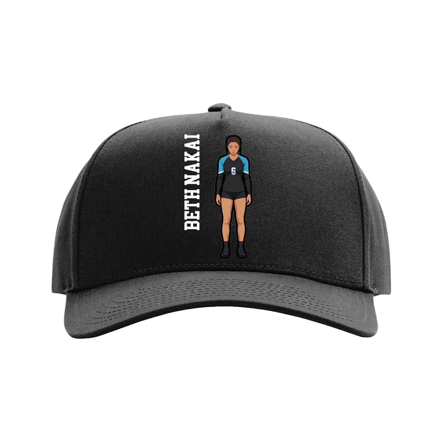 Full Fabric Five-Panel Champ Cap — Name Vertical in Black