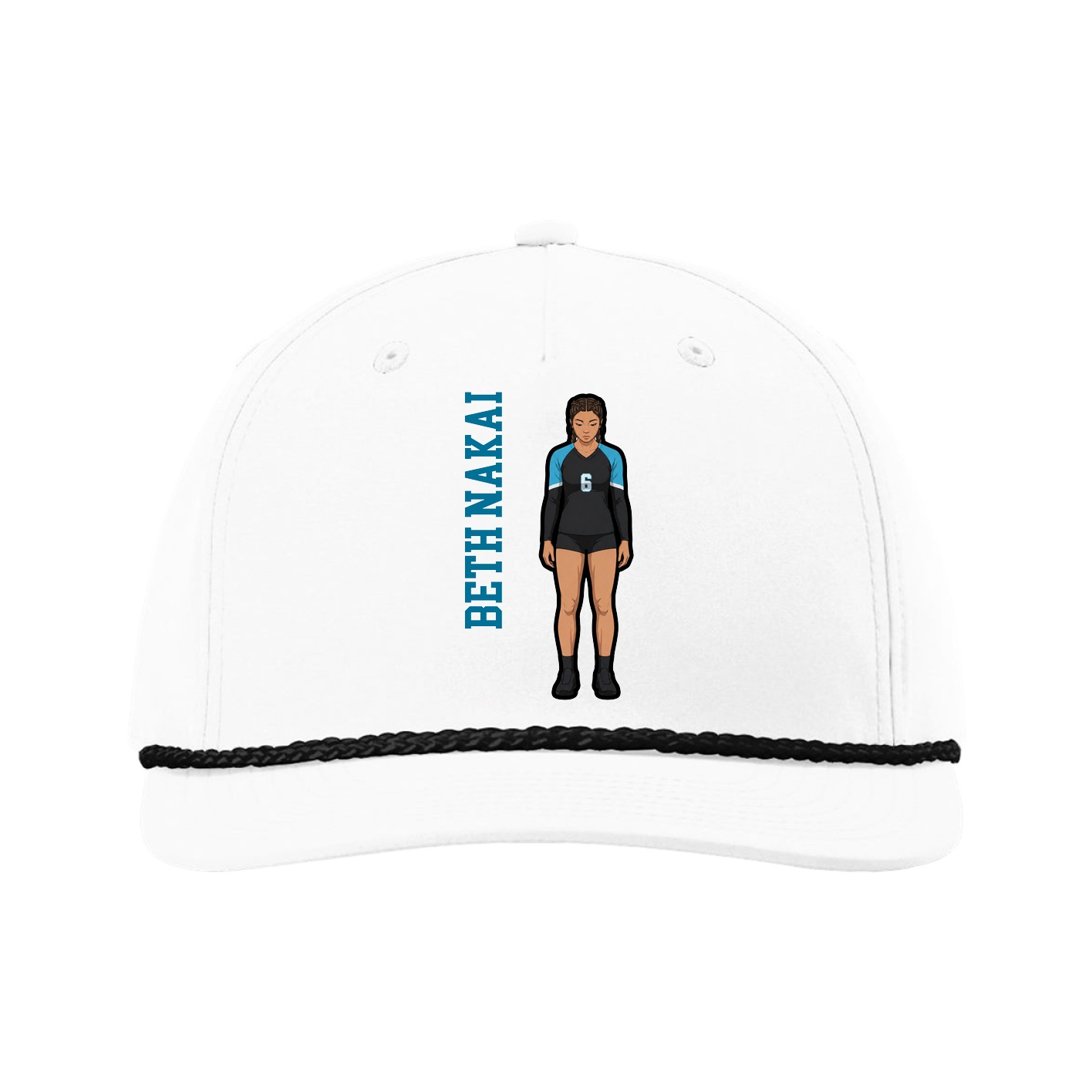 Five-Panel Classic Rope Cap — Name Vertical in White