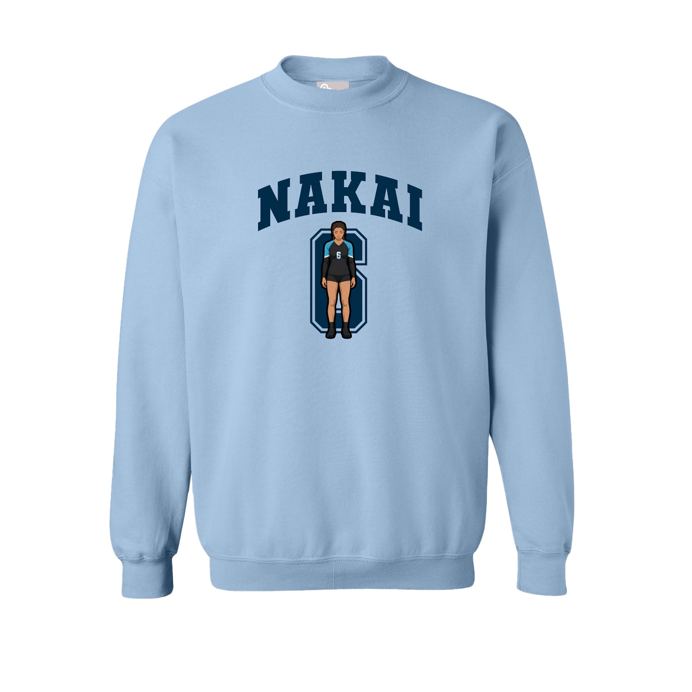 Fleece Crew — Number in Light Blue