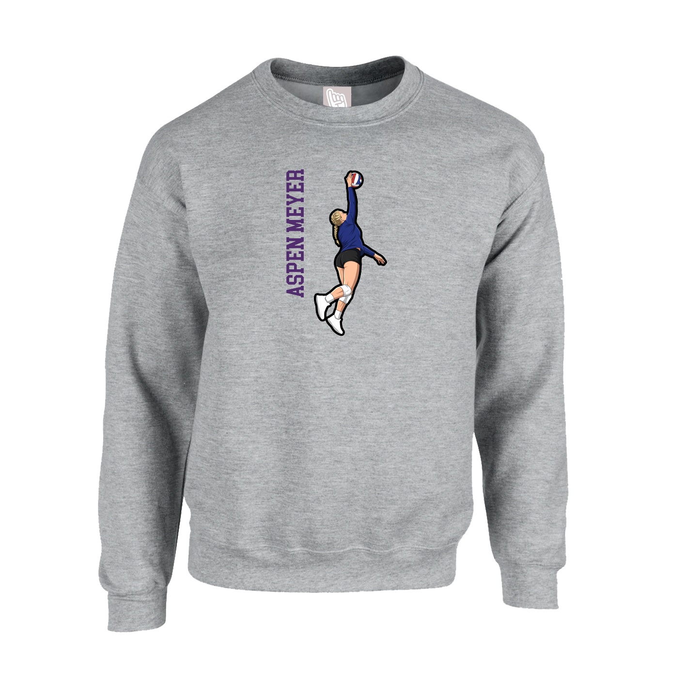 Fleece Crew — Name Vertical in Grey