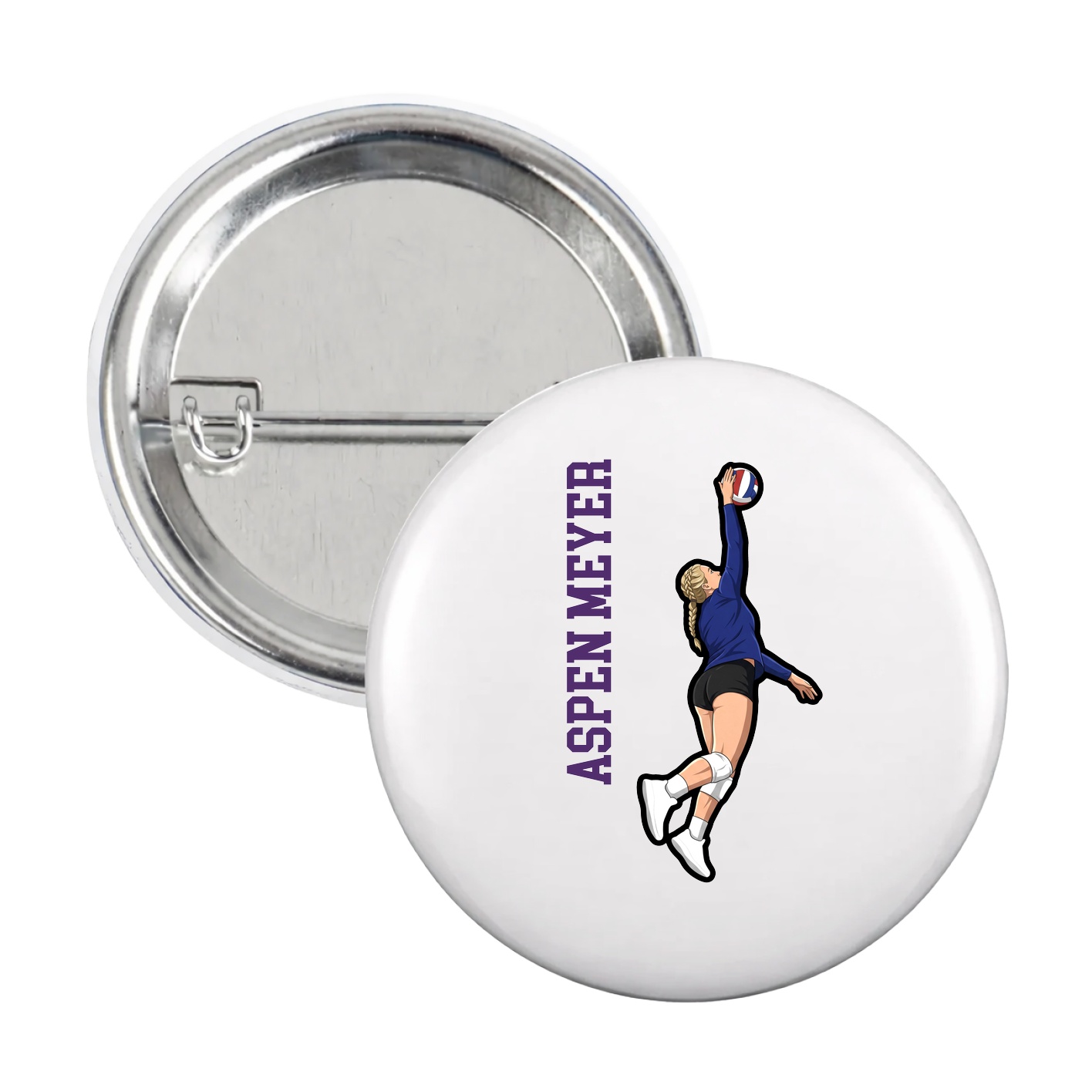 Game Day Button — Name Vertical in White