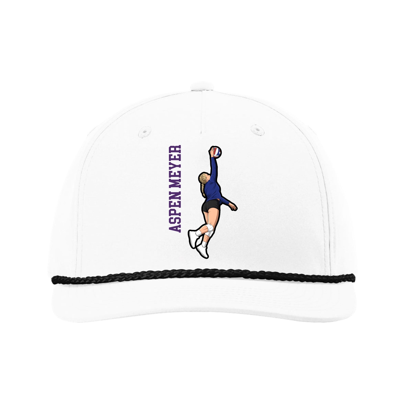 Five-Panel Classic Rope Cap — Name Vertical in White