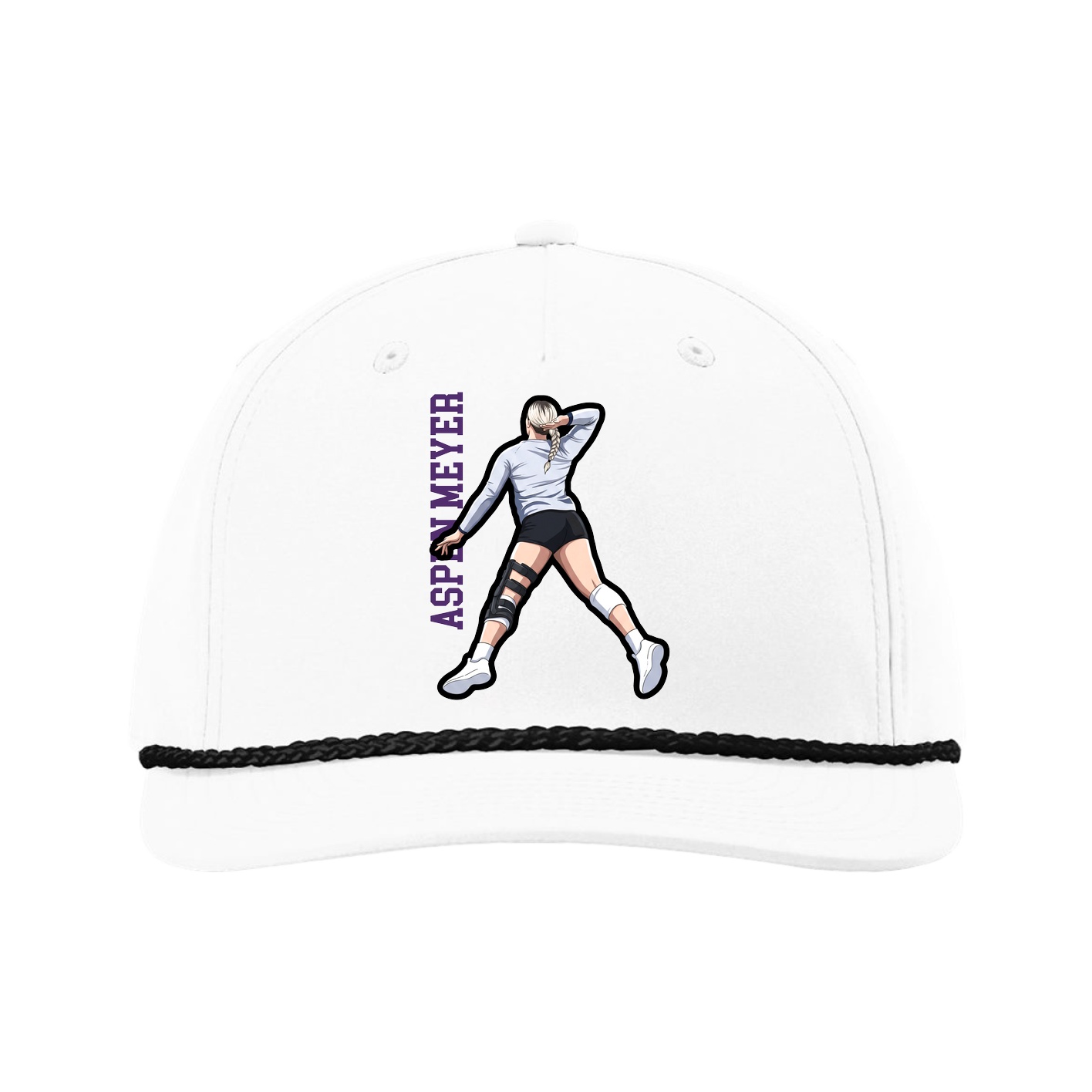 Five-Panel Classic Rope Cap — Name Vertical in White