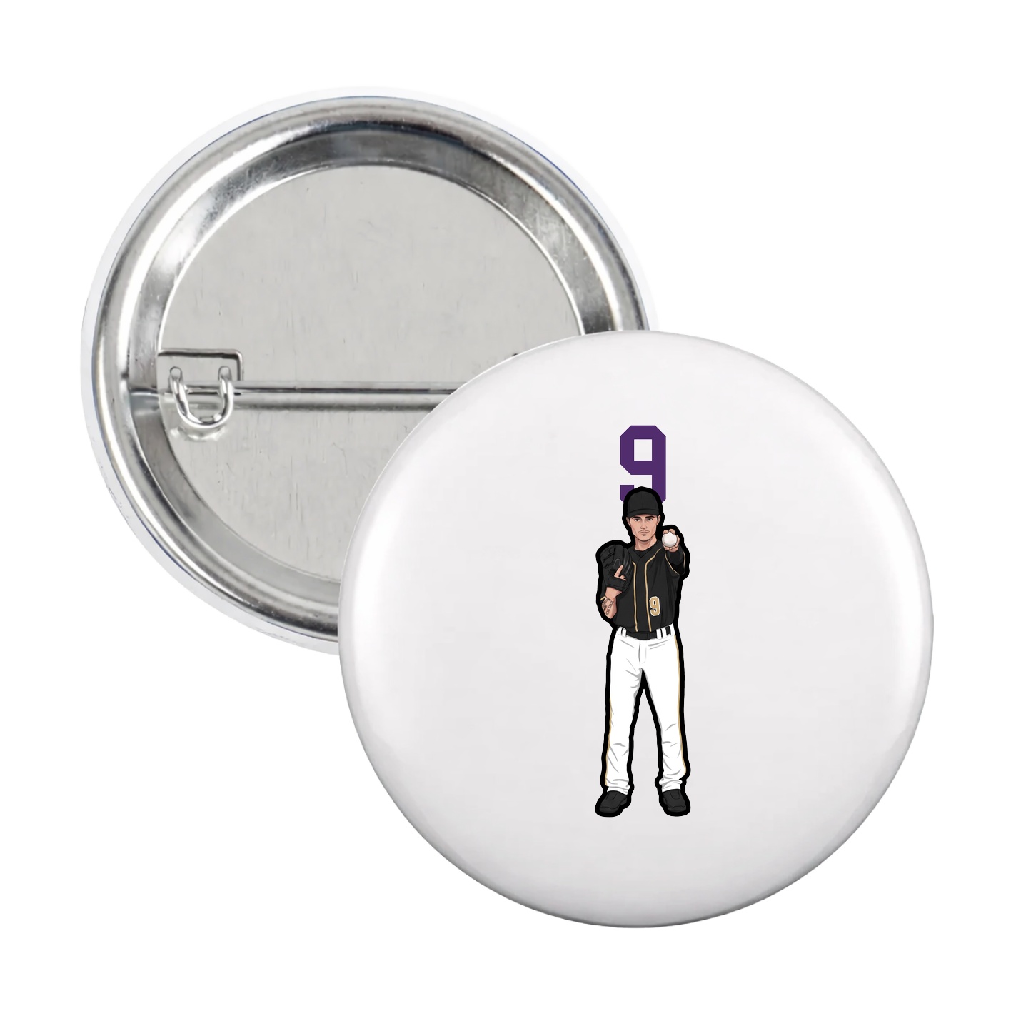Game Day Button — Number Top in White