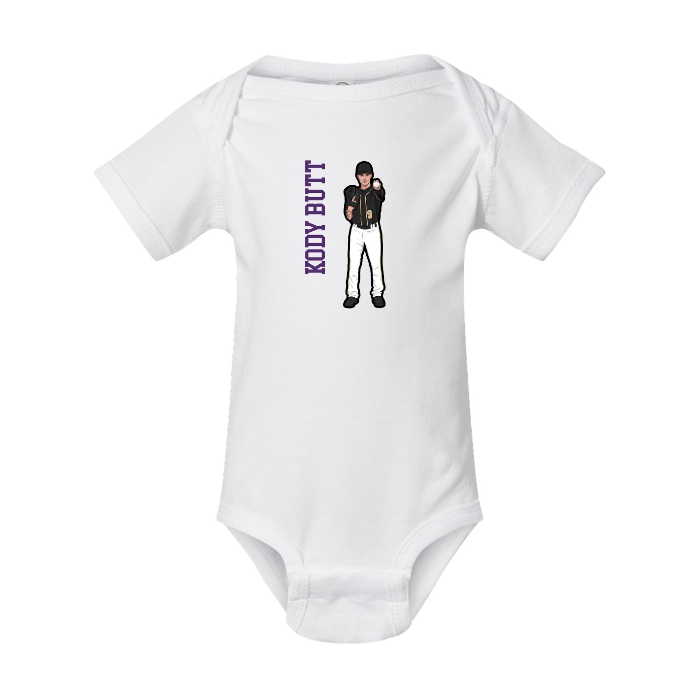 Baby Onesie — Name Vertical in White