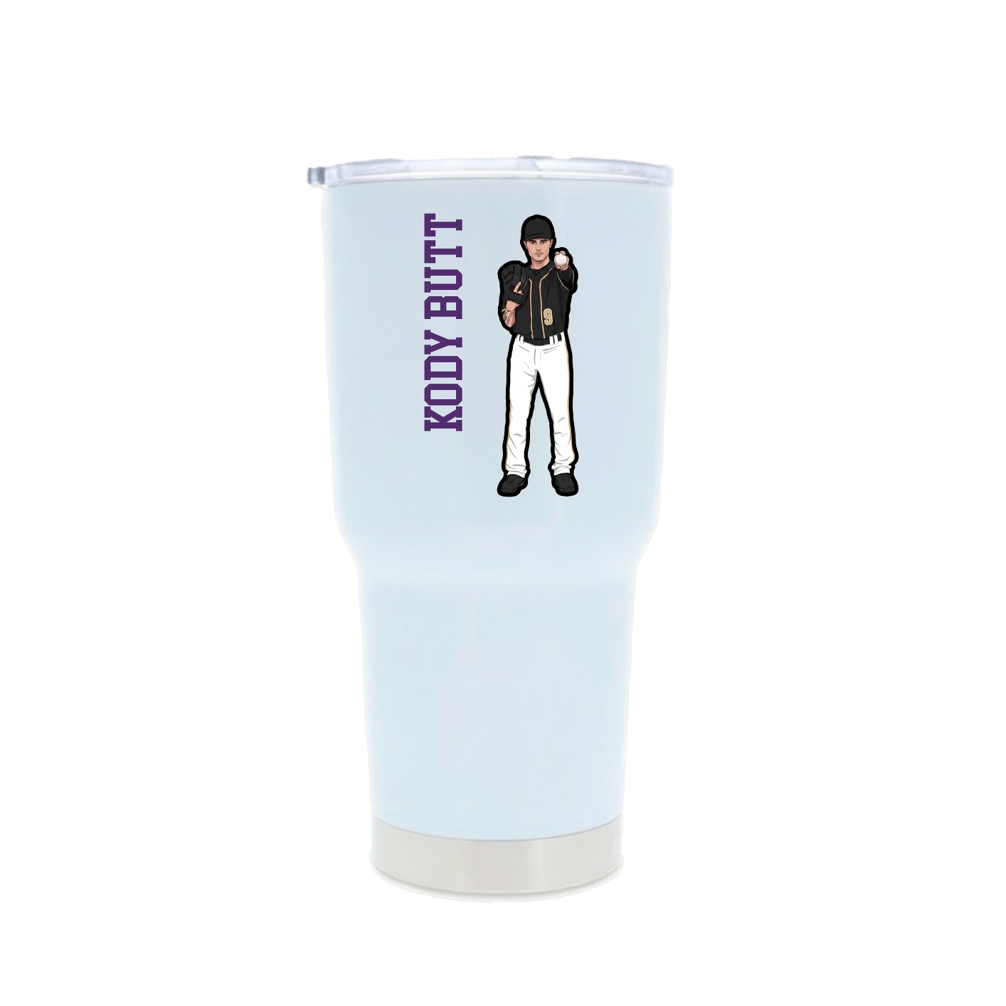 30oz Stainless Steel Tumbler — Name Vertical in White