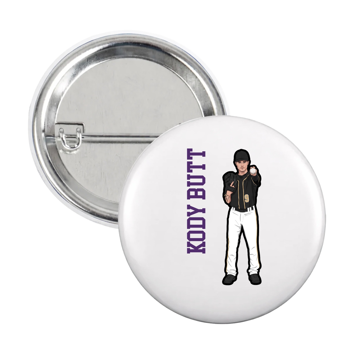 Game Day Button — Name Vertical in White